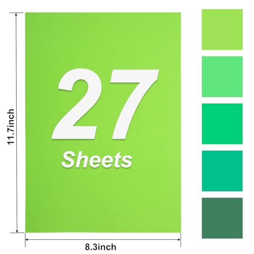SallyFashion 27 Sheets Cardstock Paper for Craft, A4 Heavyweight Construction Paper Green Thick Craft Paper for Kids Art St. Patrick Decoration 250gsm
