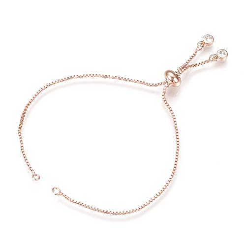 Kissitty 5 Strands Adjustable Rose Gold Brass Slide Extender Box Chains with Cubic Zirconia Beads 9.4