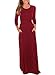Leindr Maxi Dresses For Women Casual 3 4 Sleeve Round Neck Jersey Dress Pleated Plain Floor Length Long Maxi Tunic Dress With Pockets Red XXL 18 20