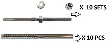 ArkHardware For 3/16" Cable Threaded Stud & Lag Stud End Fitting Terminal Tensioner Deck Railing Staircase Hand Swage Stainless Steel Type 316 Marine Grade