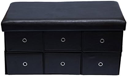 Fsobellaleo Faux Leather Folding Storage Ottoman with Pockert Long Bench Brown 30"x15.8"x15.8"
