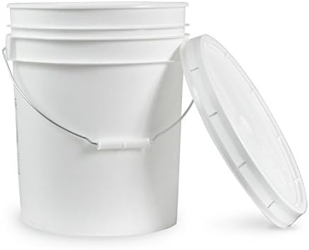 5 Gallon Bucket & Lid - 90 Mil Heavy Duty Plastic Pail with Metal Handle (White)