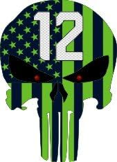 Seahawks US Flag Punisher Skull Reflective Decal with 12 Man (6"x4")