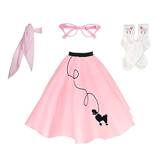 image for Newcos Adult 4 Piece Poodle Skirt 1950s Girls Costume Accessory Set - 