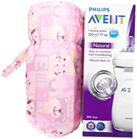 1stbabystore New Born Baby Soft Velvet Plush Milk Feeding Bottle Cover Suitable for Philips Avent Natural Feeding Bottles Upto 260ml Capacity Square Print Pink