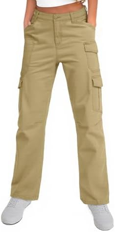 Aeslech Pantalones Cargo Algodón Cintura Alta Para Mujer – 8 Bolsillos, Para Senderismo, Viajes, Y2K