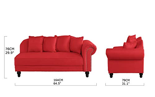 Sofamania Large Classic Velvet Fabric Living Room Chaise Lounge with Nailhead Trim (Red) - Thumbnail 7