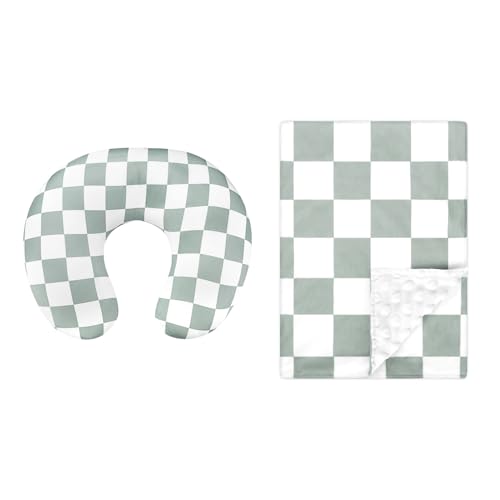 Nursing Pillow Cover and Baby Blanket, Green Checkerboard