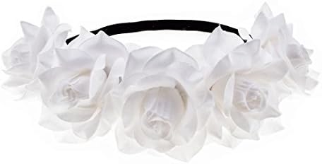 Daisyu Boho Headband Flower Crown Floral Wreath Headband Floral Garland Headbands (White-A)