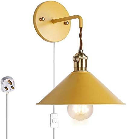 FSLivingWall Sconce Lamps Lighting Fixture with on Off Switch and Practical Plug,Yellow Macaron Wall lamp E27 Edison Copper lamp Holder with Frosted Paint Body Bedside lamp Bathroom Vanity Lights