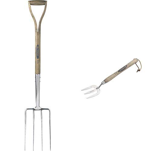 Spear & Jackson 4550DF Traditional Stainless Steel Digging Fork and 5110WF Traditional Stainless Steel, Long Handled Weed Fork, 12-inch