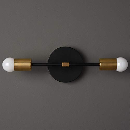 Handmade in U.S.A. Black and Brass Mid Century Modern Bathroom Vanity Sconce Two Light Mid Century Wall Sconce