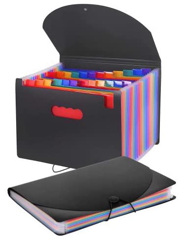 ADEPTNA Durable Expanding Box File A4 Paper Folder Case - Document Organiser Wallet Pocket - Perfect for Home School Office Use (24 Pockets)