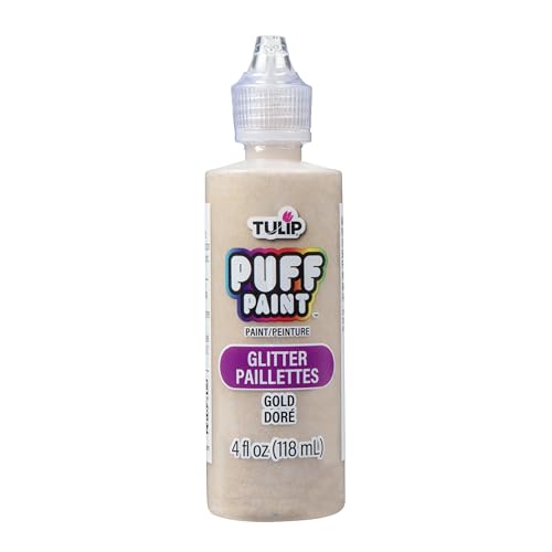 Tulip Puff Fabric Paint, Permanent Craft Paint for Clothes, DIY Projects, Notoxic, 4 fl oz, Glitter Gold