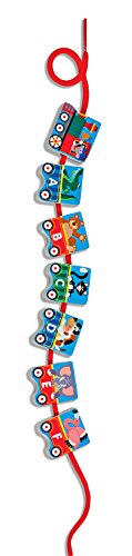 Melissa & Doug Alphabet Train Lacing Beads - 27 Wooden Train Beads, 6 Pattern Cards, and 1 Lace