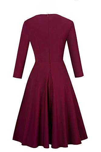 HOMEYEE-Damen-Vintage-Rundhalsausschnitt-rmellosen-Blumen-Bestickt-knielangen-Cocktailkleid-UKA079
