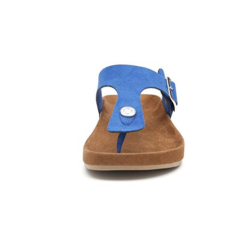 Women's T-Strap Thong Sandals Buckle Slip On Flip-Flops Beach Casual Platform Footbed Slippers (8, Blue)