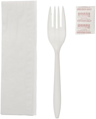 WNA 611897 3-Piece Cutlery Kit, 12" x 13" 1-Ply Napkin, Fork and Salt (Case of 500)