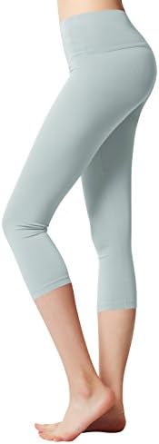 ACTICLO Women's Yoga Pants Workout Capri Leggings Running Tights Inner Pocket Bluegray Large