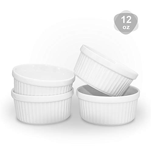 KitchenTour Porcelain Souffle Dishes 12 Ounces Ramekins for Baking Souffle, Creme Brulee - Set of 6 - Thumbnail 4