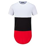 OLRIK Men's Hipster Hip Hop Plus Longe Short Sleeve Hit Colour Side Zipper T Shirt