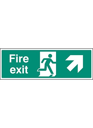 Caledonia Signs 12002G Fire Exit- Up and Right Sign, Rigid Plastic, G: 300 mm x 100 mm