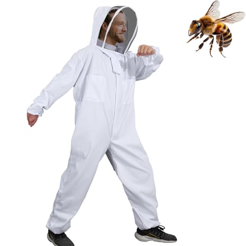 Moontay Coton complète du Corps Apiculture Vêtements Veil Capuche Gants Chapeau Vêtements Lapin de Protection Apiculture Suit Simonthebeekeeper Conséquence d'équipement X-Large Blanc