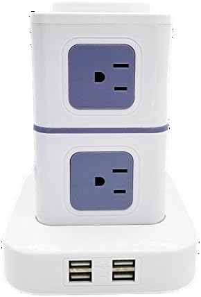 Power Strip, nigeeks 8-Way Outlets, 4 USB Ports, Tower Power Strip Surge Protector with 6 ft Extension Cord Smart Fast USB Charger with Overload Protection Switch White with Gray Outlets
