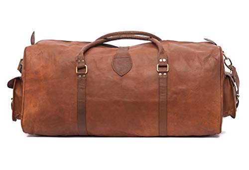 Leather Native New Large Men's Leather Vintage 24" Duffle Luggage Weekend Gym Overnight Travel Bag Great Gift For Men And Women Summer Sale! - Thumbnail 4