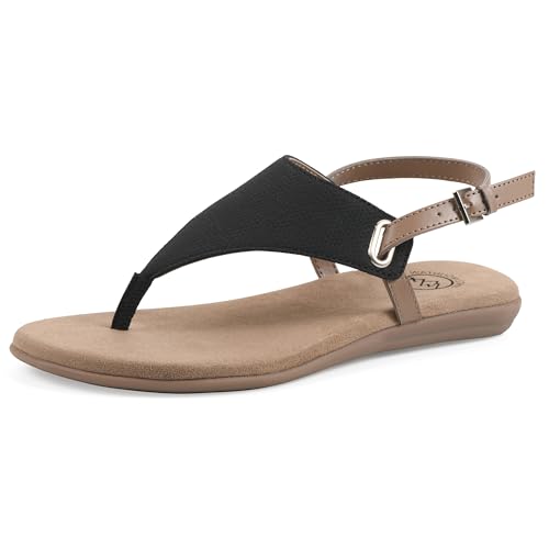 White Mountain Women's Lifted Thong Sandal, Black Smooth, 9 M