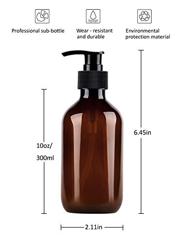 Yebeauty Pump Bottle, Shampoo Pump Bottles 10oz/300ml Refillable Empty Amber PET Plastic Shampoo, Conditioner & Wash Shower Dispenser Pump Bottle- Pack of 2