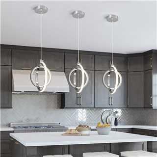 ZYBWL Modern LED Pendant Lamp Chrome Round Ring Height Adjustable Pendant Lamp for Kitchen Island Bedroom Living Room Lobby (2-Rings)