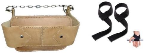 Takashi MMA - Dipping Dip Belt NATURAL Leather With Chain &amp; Weight Lifting Straps 1 Pair