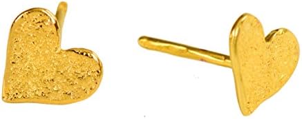 Junam Women's 18k Gold Plated Heart Earrings Rough Textured Unique Jewelry - 100% Handmade