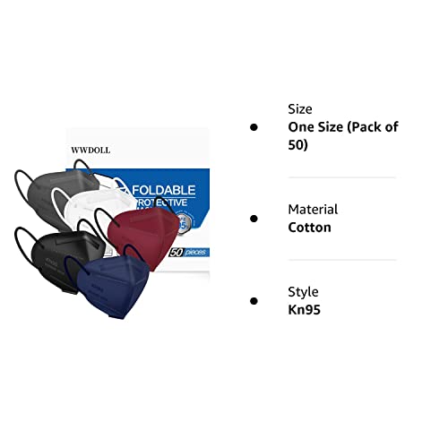 WWDOLL KN95 Face Mask 50 PCs, Multiple Colour 5 Layers KN95 Masks