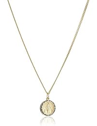 14k Gold-Filled Round Miraculous Medal Madonna Pendant Necklace with Stainless Steel Chain, 20"