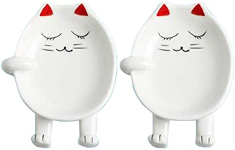 えみり キッチン用品 鍋蓋ホルダー 2点セット 箸置き 蓋置き フライ返しスタンド 陶器製 多機能 猫柄 可愛い 調理器具 ツール整理 セットa