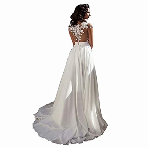 Chady Chiffon beach wedding dress 2016 lace back long tail wedding gowns bride dresses for weddings(White 14)