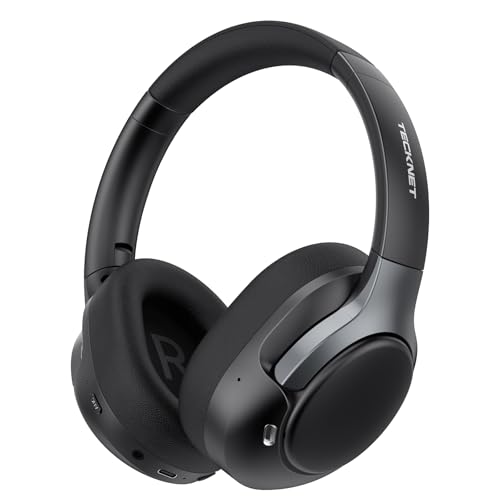 TECKNET Over Ear Bluetooth Headphones with Hybrid Active Noise Cancelling, Wireless Bluetooth 6.0 Headphones, 70 Hours Playback Time, 6 EQ Modes, 3.5 mm Audio Cable for Home, Travel and Office, Black