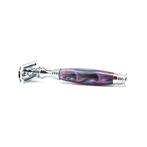 VICYUNS Luxury Grooming Shaving Set for Men Including Double-sided Razor, Allergy Shaving Soap, Stainless Steel Mirror Bowl, Hair Shaving Brush,10 Replacement Blades (Purple)