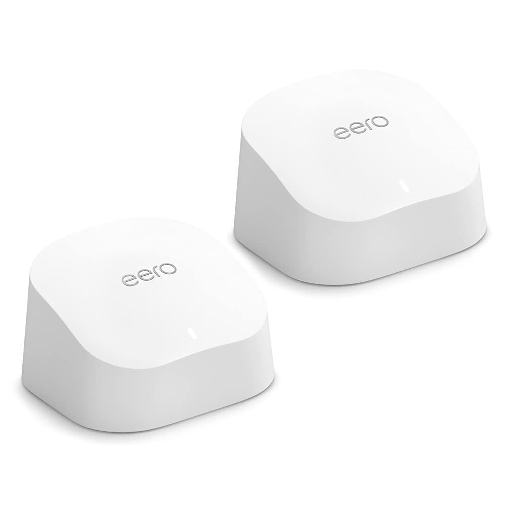 Amazon eero 6 mesh wifi system - Supports internet plans up to 900 Mbps, Coverage up to 3,000 sq. ft., Connect 75+ devices, 2-pack (2 routers)