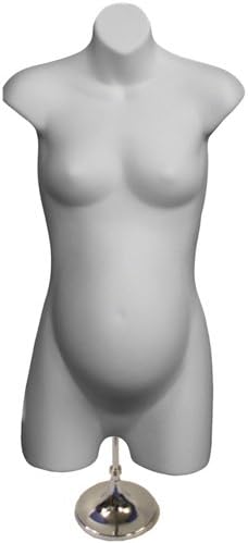 Female Maternity, White with Short adjustable Mannequin Stand, 8" Trumpet Base