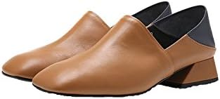 Yuul Yie Genuine Leather Square Toe Low Heel Pumps For Women 5.5 Brown