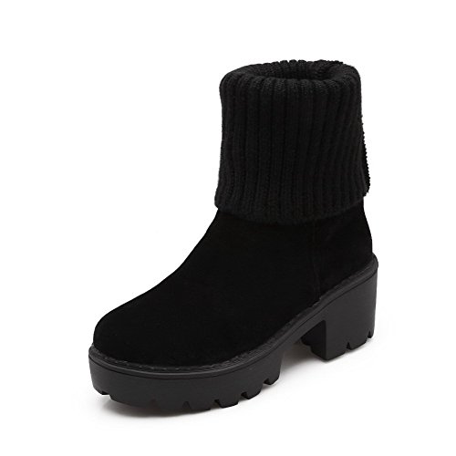 AmoonyFashion Women's Imitated Suede Low-Top Solid Pull-On Kitten-Heels Boots, Black, 43 AmoonyFashion Women's Imitated Suede Low-Top Solid Pull-On Kitten-Heels Boots, Black, 43