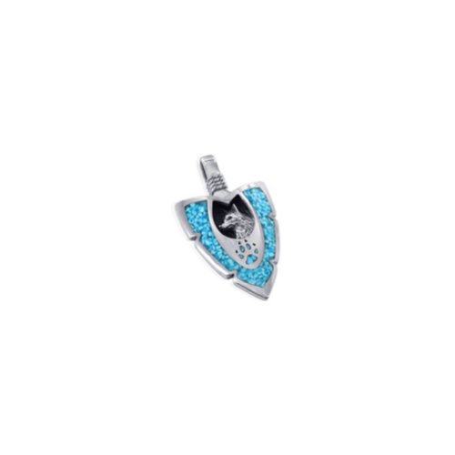 Gem Avenue 925 Sterling Silver Turquoise Chip Inlay Southwestern Style Arrowhead Wolf Pendant