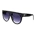 Womens Flat Top Thick Plastic Oversize Boyfriend Fit Sunglasses Black