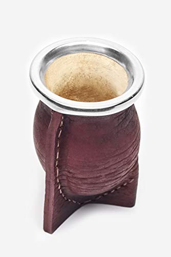 Balibetov [NEW] Leather Wrapped Handmade Yerba Mate Gourd (Mate cup) with Bombilla (Yerba Mate straw) (Bordeaux) - Thumbnail 4