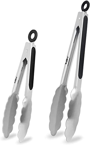 Kitchen Tongs - Walfos Heavy Duty Locking Tongs for Cooking, Stainless Steel and Non-Slip Heat Resistant Handle - Great for Cooking, Salad, Serving, Turning and Kitchen Tools Accessories - 18cm+23cm