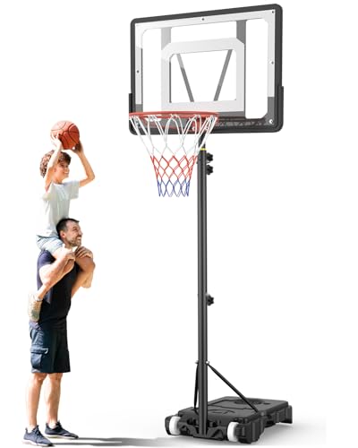 Basketball Hoop Outdoor Children's Basketball Stand: 150-210 cm Height Adjustable Basketball Stand with 80 x 60 cm Shatterproof Back Panel, Enlarged Base and Wheels for Children/Teenagers