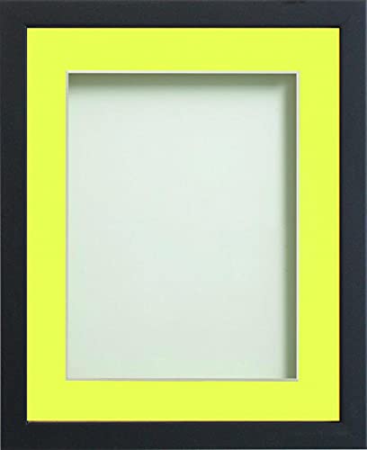 Frame Company Jellybean Range Black Wooden 12x12 inch Picture Photo Frame with Lemon Bon Bon Mount for Image 10x10 inch * Choice of Colours & Sizes* Fitted with Perspex